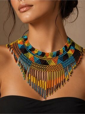 Handcrafted Multicolor Beaded Fringe Necklace - Women Jewelry